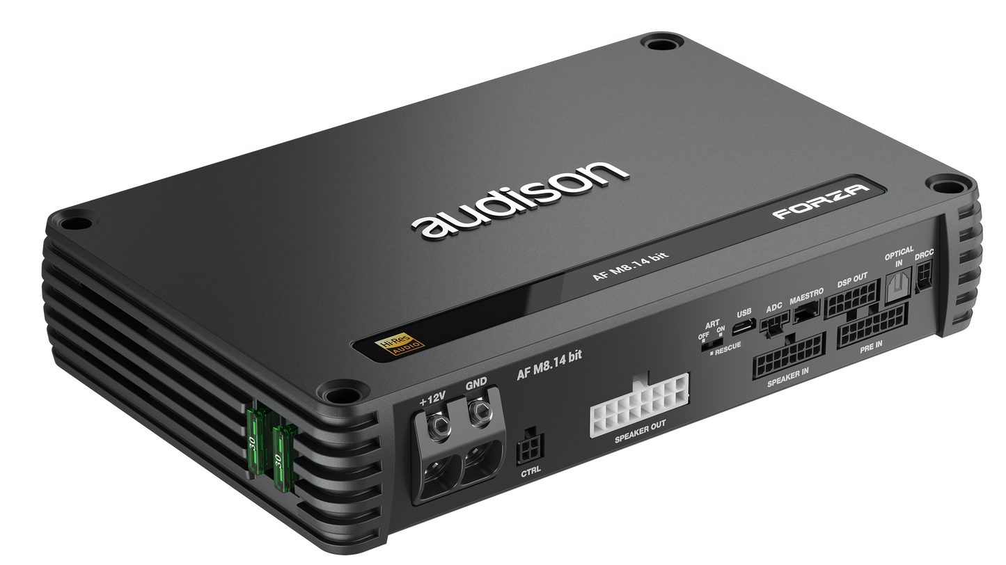 Audison AF M8.14 bit Procesador DSP Amplificado 8 Canales 90W RMS 14 Canales Procesados